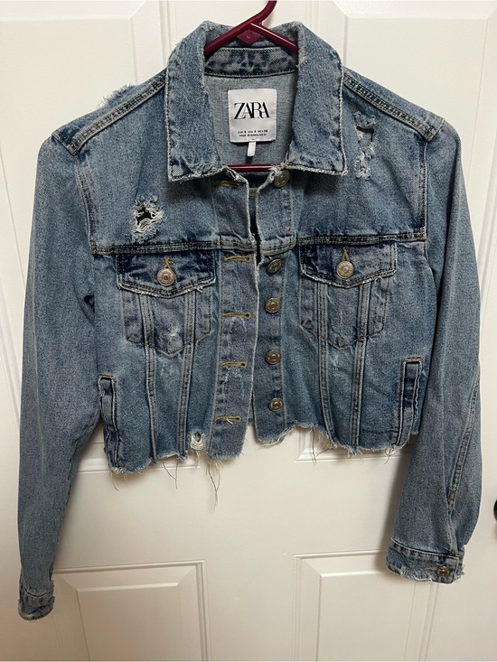 Zara Jackets & Blazers - ZARA Light Blue Distressed Cropped Denim Jacket